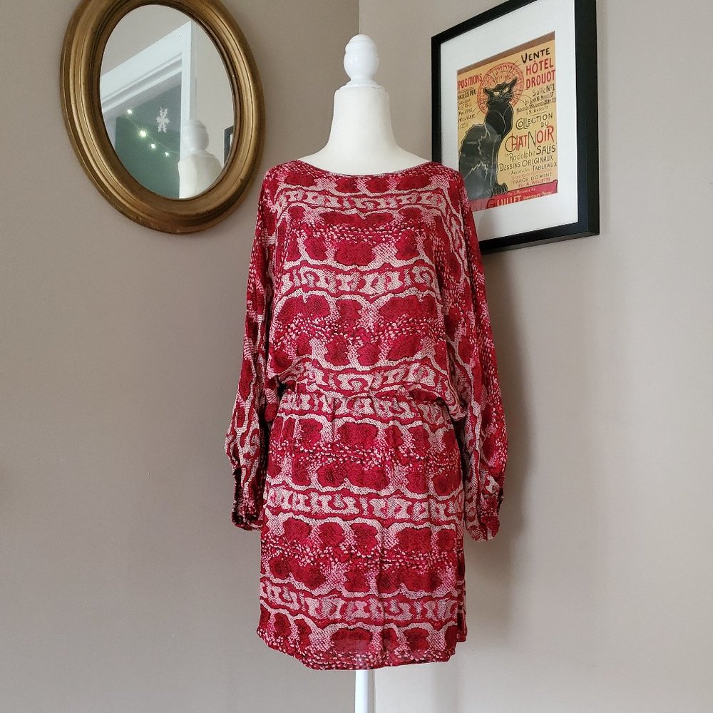 Parker Red Silk Snakeskin Print Blouson Dress Size Small
